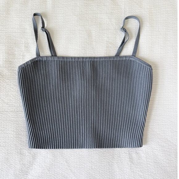 Aritzia Tops - Aritzia Babaton Sculpt Knit Cami Cropped Tank Blue XS NWOT Ribbed Square Neck
